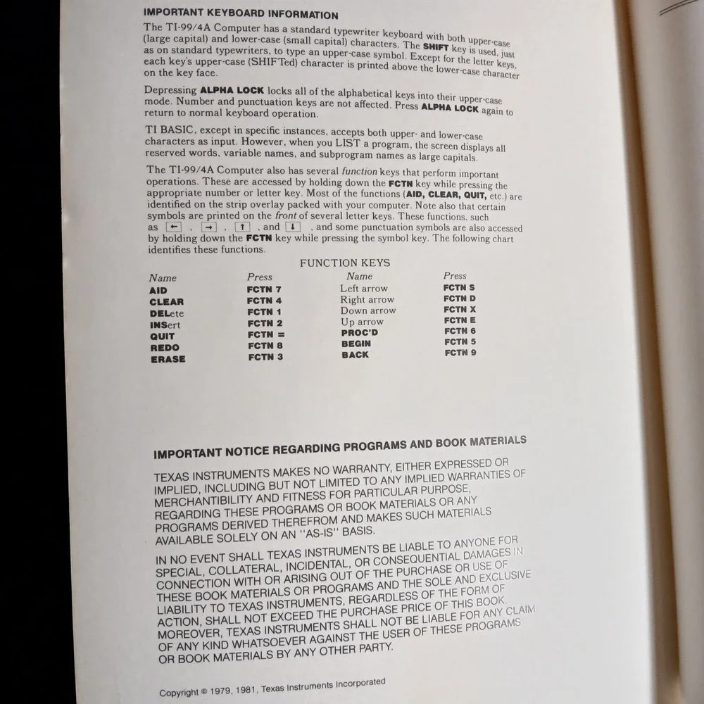 TI-99/4A TI99 HOME COMPUTER Console BEGINNER'S BASIC MANUAL Book